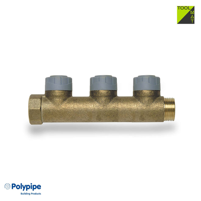 Brass Single Sided Manifold Unvalved (Brass) 15mm x 3/4” Female/Male BSP 2 Port (Use PTFE tape to seal threads)