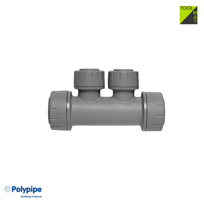 PolyPlumb 22mm X 15mm 2 Port Single Sided Manifold Socket/Socket Grey