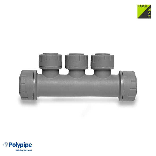 Polybutylene Single Sided Manifold (Grey) 22mm X 15mm - 3 Port (Socket/Socket)